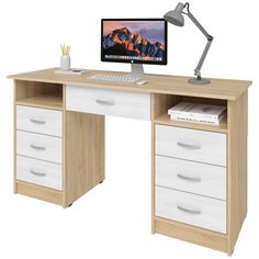 Письменный стол СитиМебель с 6 ящиками и дополнительным ящиком под столешницей, ШхГ: 140х50 см, цвет: дуб сонома/белый