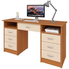 Письменный стол СитиМебель с 6 ящиками и дополнительным ящиком под столешницей, ШхГ: 140х50 см, цвет: вишня оксфорд/дуб молочный