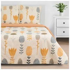 Постельное белье 2-спальное Этель Autumn flowers, бязь, 2 наволочки 70 х 70 см, бежевый/оранжевый