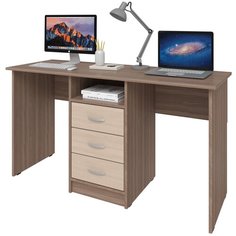 Письменный стол СитиМебель на два рабочих места с 3 ящиками, ШхГ: 160х50 см, цвет: ясень шимо темный/ясень шимо светлый