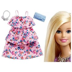 Одежда для куклы Barbie розовое цветочное платье Mattel
