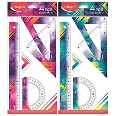 Набор чертежный Maped линейка 30 см, угольник 21 см, транспортир 12 см, Cosmic Teens (981731)