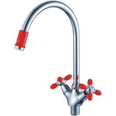 Cron Смеситель для кухни (мойки) с высоким поворотным изливом, красный, хромированный, CN46127-6
