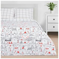 Постельное белье 2-спальное Этель Xmas cat, бязь, 2 наволочки 70 х 70 см, белый