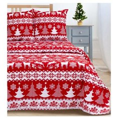 Постельное белье 1.5-спальное Этель Зимний узор, поплин, 2 наволочки 70 х 70 см, красный