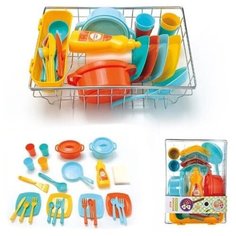 Набор посуды в металлической корзине 13447 Fun Kitchen, тарелки, ложки, вилки, кастрюли, ножи, сковородка и др. 31х22х10см Play Smart