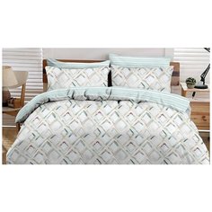 Постельное белье 2-спальное Cleo Satin Lux 551-SL, сатин, 2 наволочки 70 х 70 см, молочный/зеленый