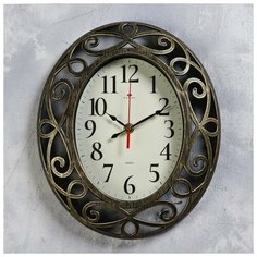 Часы настенные овальные "Витки" 31х26 см, корпус чёрный с золотом , плавный ход 5865087 Рубин