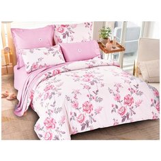 Постельное белье евростандарт Cleo Pure cotton 155-PC, поплин, 4 наволочки: 50 х 70 и 70 х 70 см, белый/сиреневый