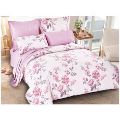 Постельное белье семейное Cleo Pure cotton 155-PC, поплин, 4 наволочки: 50 х 70 и 70 х 70 см, сиреневый/белый