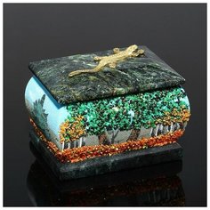 Шкатулка с ящеркой "Осень", 5х7 см, каменная крошка, змеевик 1144333 Сима ленд