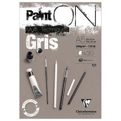 Альбомы и папки для художественных работ Скетчбук - альбом для смешанных техник 20л., А5, на склейке Clairefontaine "PaintOn Grey", 250г/м2,