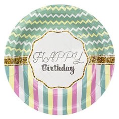 Патибум Тарелки бумажные одноразовые Happy birthday Тиффани, 18 см, 6 шт., тиффани