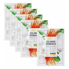 Маска для лица тканевая с протеинами шелка Silk Amino Serum Mask, 25 гр 5шт Petitfee