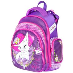 Ранец школьный 61ТК Hummingbird Кошка в шляпе фиолетовый с мешком - ТК61
