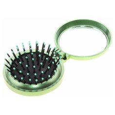 Расческа массажная складная с зеркалом круглая зеленая. Royal Rose