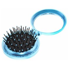 Расческа массажная складная с зеркалом круглая голубая. Royal Rose