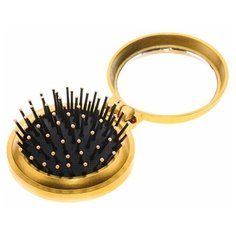 Расческа массажная складная с зеркалом круглая желтая. Royal Rose