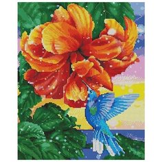 Алмазная мозаика "Колибри у прекрасного цветка", 40x50 см