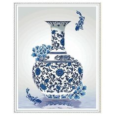 Алмазная мозаика с нанесенной рамкой 40х50 В стиле гжель (8 цветов) - KM0623 Molly