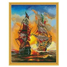 Алмазная мозаика с нанесенной рамкой 40х50 морской БОЙ (36 цветов) - KM0622 Molly