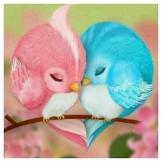 Картина мозаикой 30х30 птицы неразлучники (квадрат) (20 цветов) - KM0238 Molly