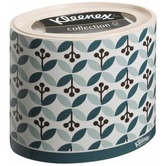 Бумажные салфетки для лица Kleenex, круглая коробка, зеленые листочки, 3-сл, 64 шт, Kimberly