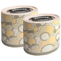 Набор Бумажные салфетки для лица Kleenex, круглая коробка, желтые круги, 3-сл, 64 штх2 уп