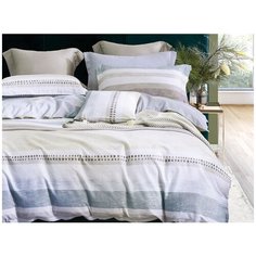 Постельное белье семейное Cleo Satin de Luxe 662-SK, сатин, 4 наволочки: 50 х 70 и 70 х 70 см, серый/голубой