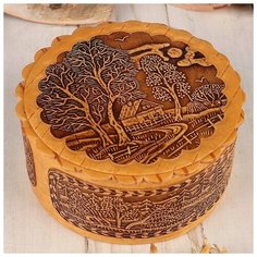 Шкатулка «Деревня», 10х4 см, береста 1230089 Сима ленд