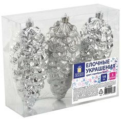 Украшения елочные ЗОЛОТАЯ СКАЗКА "Шишки", НАБОР 3 шт., пластик, 14 см, цвет серебристый, 590899