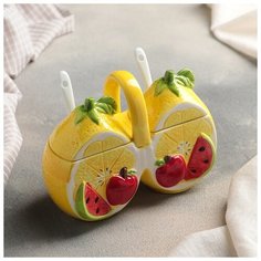 Банка для сыпучих продуктов 2 секции "Лимон" 200 мл, 2 ложки, 16х8х11,5 см 4344028 Сима ленд