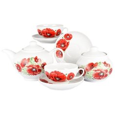 Чайный сервиз Дулёвский фарфор Дачный Маки 072692, 6 персон, 14 предм.