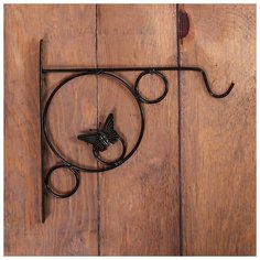 Кронштейн для кашпо кованый, 30 см, металл, черный, бабочка в кольце 4871255 Сима ленд