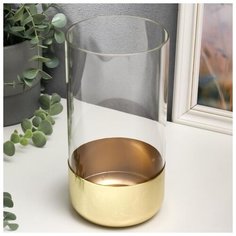 Подсвечник металл, стекло на 1 свечу "Цилиндр" золото 21х10,5х10,5 см 5500497 Сима ленд