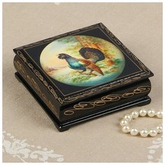 Шкатулка «Глухарь», 10×10 см, лаковая миниатюра 2431112 Сима ленд