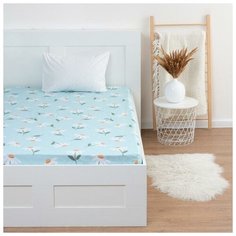 Простыня на резинке LoveLife 140*200*25см, "Ромашки", 100% хлопок, сатин, 125г/м² 6881711
