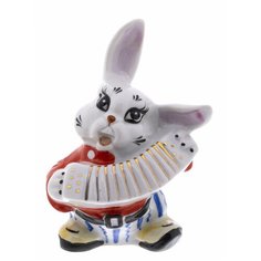 Статуэтка "Заяц с гармошкой", фарфор, роспись, золочение, Дмитровский фарфоровый завод, с. Вербилки, СССР, 1965-1991 гг.