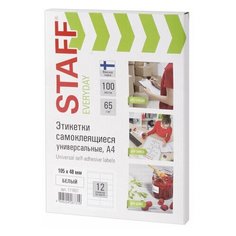 Этикетка самоклеящаяся 105х48 мм, 12 этикеток, 65 г/м2, 100 л., STAFF "EVERYDAY" (сырье Финляндия), 111837