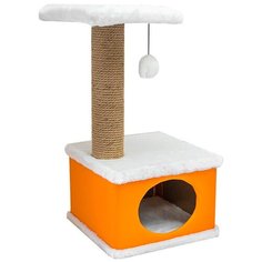 Домик когтеточка Дарэлл Конфетти квадратный искусственный мех экокожа джут оранжевый 41 х 37 х 70 см (1 шт)