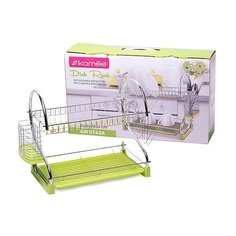 Сушилка для посуды двухъярусная 53*25*37,5см из хромированной стали с поддоном (зеленый) Kamille