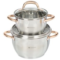 Набор посуды из нержавеющей стали Daniks Мадрид gold SD-334G (кастрюли 1.8+3.9 л), 4 предмета