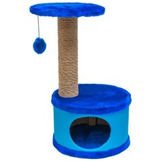 Домик когтеточка Дарэлл Конфетти круглый искусственный мех экокожа джут синий 37 х 37 х 73 см (1 шт)