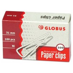 Скрепки, 31 мм, никелированные, с загнутым краем, треугольные, 100 шт., в картонной коробке, GLOBUS, С31-100Н Глобус