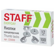 Кнопки канцелярские STAFF "EVERYDAY", 12 мм х 100 шт., россия, в картонной коробке, 220009
