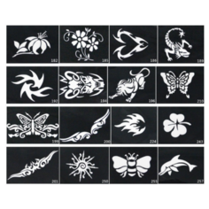 Набор боди-арт: 12 тату трафаретов (животные) + 4 цвета неоновых блесток синий/зеленый/розовый/сиреньевый Beauty Concept