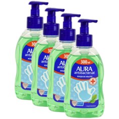 AURA Жидкое мыло с антибактеральным эффектом деликатное подорожник, 300мл (4 шт в наборе)