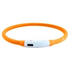 3525 декор. led ошейник richi 50см (m) оранжевый силиконовый, 3 реж., встр. аккум., зарядка от usb (2 шт)