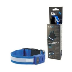 1023 ошейник richi 37-40см (m) синий со светящейся лентой, 3 режима, 2xcr2025 в компл. (2 шт)
