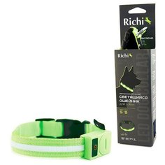 1511 ошейник richi led светящийся 32-34см (s) зеленый, 3 режима, 2xcr2025 в компл. (2 шт)